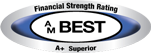 A blue and gray logo denoting Quincy Mutal's A+ Financial Strength Rating from AM Best.